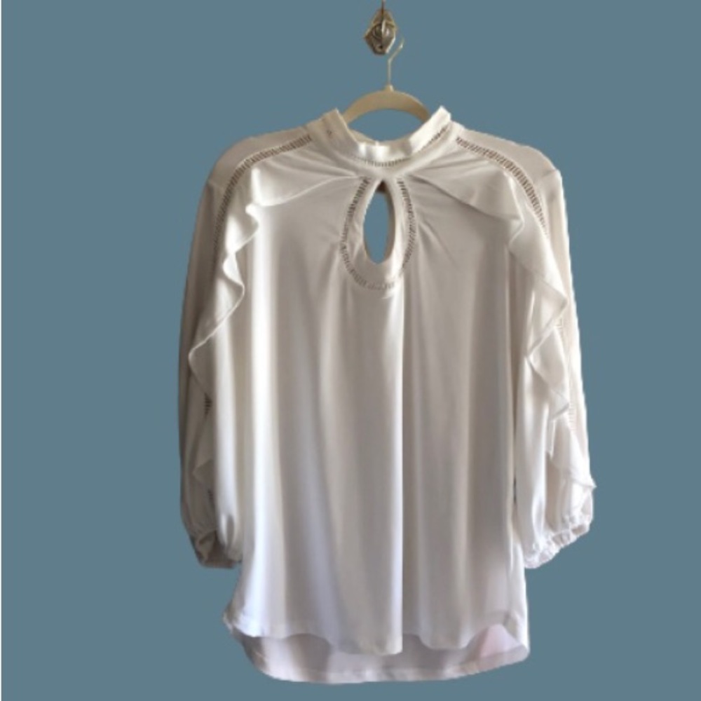 New York & Co 7th Ave White blouse with ruffled sleeves XL
